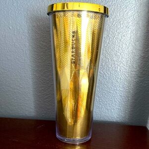 STARBUCKS COFFEE COMPANY GOLD METALLIC CUP TUMBLER 24 oz BPA FREE Gold 2…